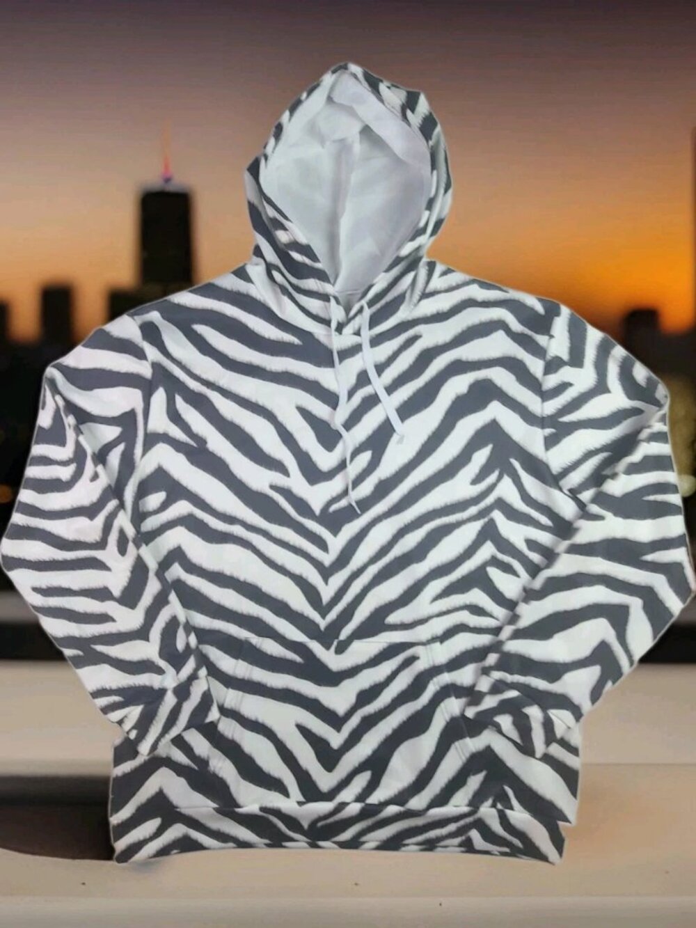 Zebra Print Pullover Hoodie Size XL Safari Africa Jungle Sahara Festival NEW